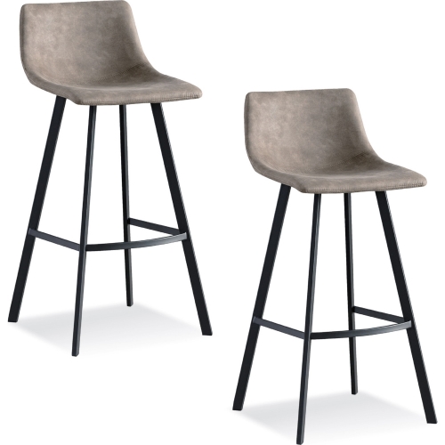 Bar Stool in Dapple Gray Microfiber & Black Metal (Set of 2)