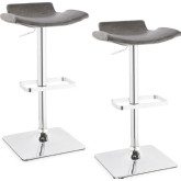 Adjustable Height Swivel Stool in Gray Leatherette & Chrome (Set of 2)