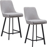 Barrelback Counter Stool in Gray Linen & Black Steel (Set of 2)