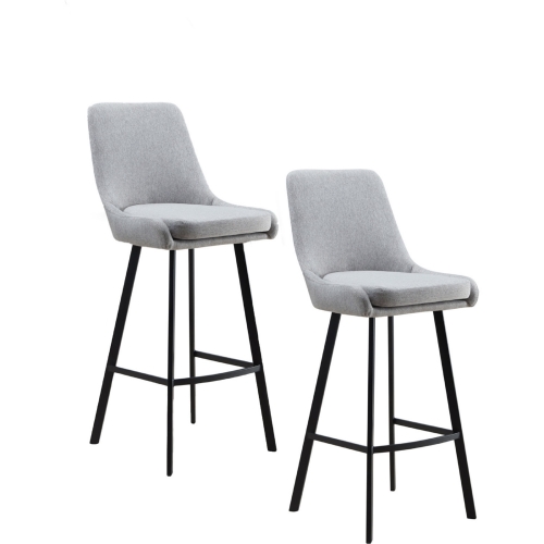 Barrelback Bar Stool in Gray Linen & Black Metal (Set of 2)