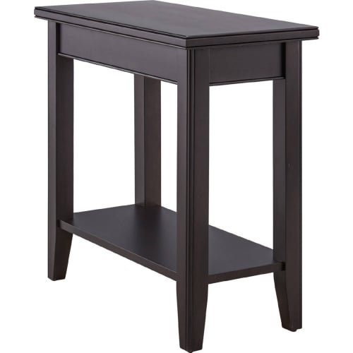 Laurent Narrow End Table w/ Shelf in Black Wood