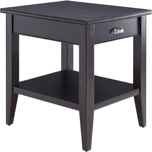 Laurent 1 Drawer End Table w/ Shelf in Black Wood