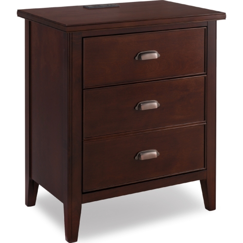 Laurent 1 Drawer Nightstand Side Table w/ Cabinet & Charging in Chocolate Cherry Finish Wood