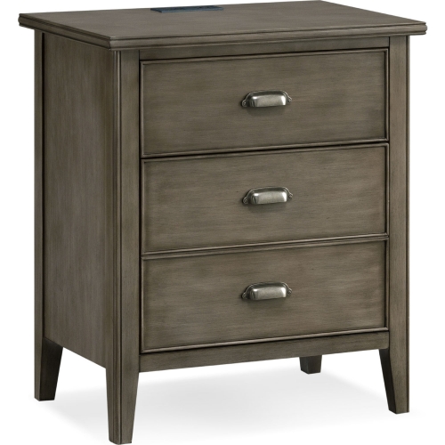 Laurent Nightstand Side Table w/ Drawer & Charging Station in Smoke Gray Wash Wood