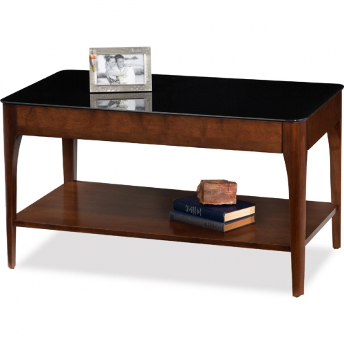 Obsidian Small Coffee Table in Chestnut Finish w/ Black Glass Top