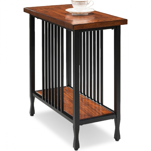 Ironcraft Narrow Chairside Table in Mission Oak & Blackened Steel