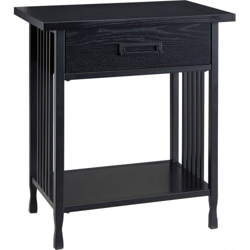 Ironcraft 1 Drawer Nightstand Side Table in Black Washed Wood