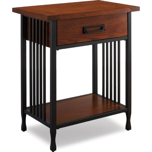 Ironcraft Nightstand w/ Drawer in Mission Oak & Blackened Metal