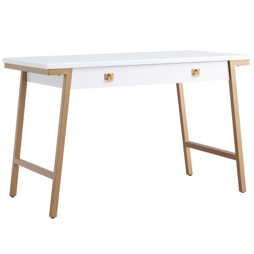 Empiria Desk w/ Drop Front Keyboard Drawer in White Wood & Gold