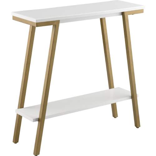 Hall Console Table in White Wood & Gold Metal