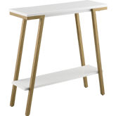 Hall Console Table in White Wood & Gold Metal