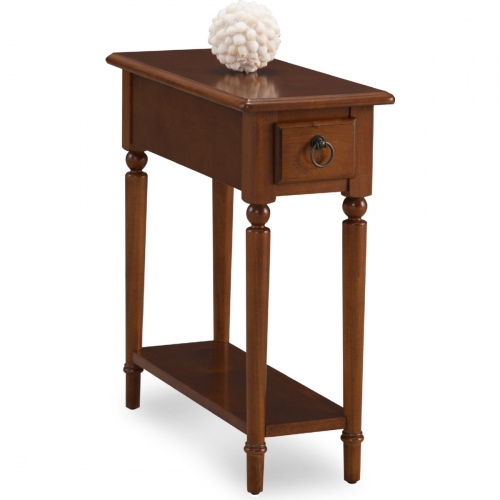 Pecan Coastal Narrow Chairside Table w/ Shelf