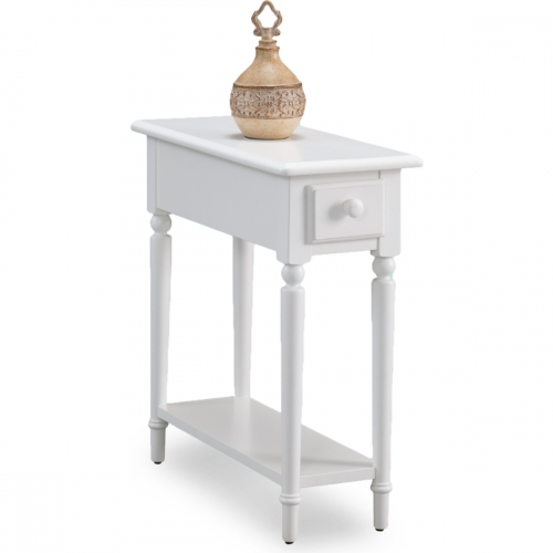 Orchid White Coastal Narrow Chairside Table w/ Shelf