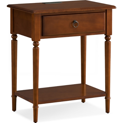 Coastal 1 Drawer Nightstand Side Table w/ Charging in Pecan Finish Wood