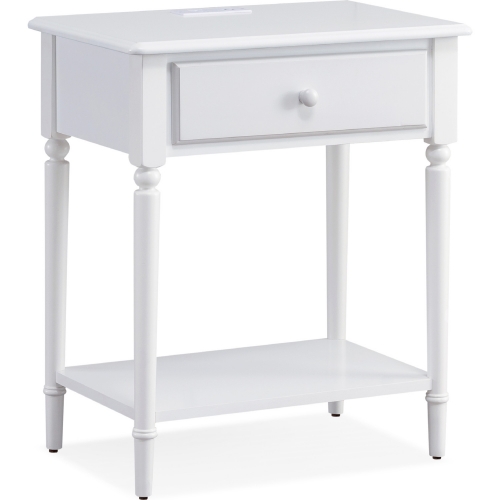 Coastal 1 Drawer Nightstand Side Table w/ Charging in Orchid White Finish Wood