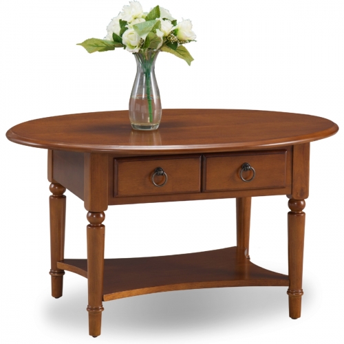 Pecan Coastal Oval Coffee Table w/ Shelf