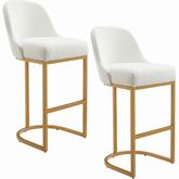 Barrelback Bar Stool in White Linen & Gold Metal (Set of 2)