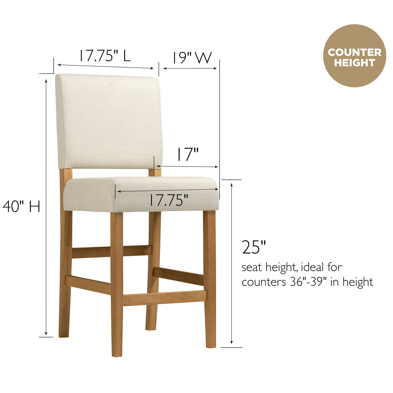 Leick 214460 Brax Counter Stool in Natural Finish Wood & White Sand Fabric ( Set of 2)