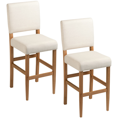 Brax Bar Stool in Natural Finish Wood & White Sand Fabric (Set of 2)