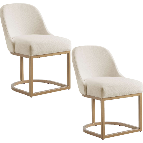 Barrelback Dining Chair in White Linen Seat & Gold Metal (Set of 2)