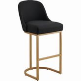 Barrelback Bar Stool in Black Linen Metal Base & Gold Metal (Set of 2)