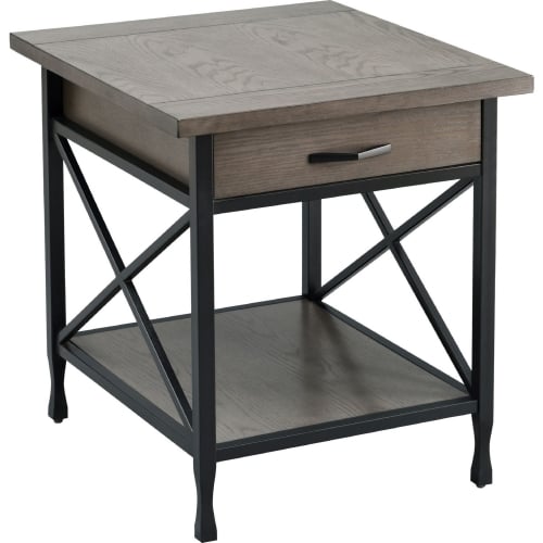 X Design End Table in Gray Wood & Black Metal