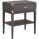 Beckett 1 Drawer Nightstand Side Table w/ Charging Station in Anthracite Finish Wood & Pewter