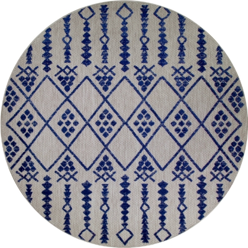 Cusp Moroccan Pattern Indoor Outdoor Area Rug Round 5'3" in Gray & Blue