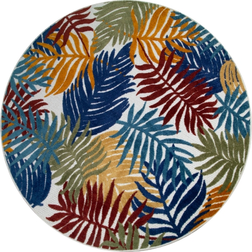 Talipot Palm Indoor Outdoor Area Rug Round 5'3" in Multicolor