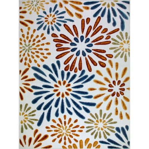 Beam Flower Indoor Outdoor Area Rug Rectangle 5'3" x 7' in Multicolor