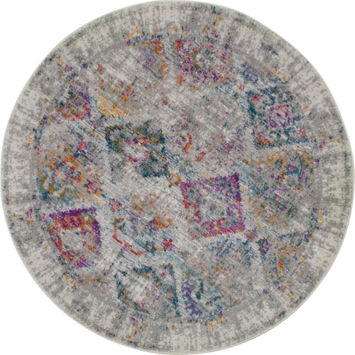 Calian Multicolor Patchwork Boho Chic Faded Area Rug 5' Round