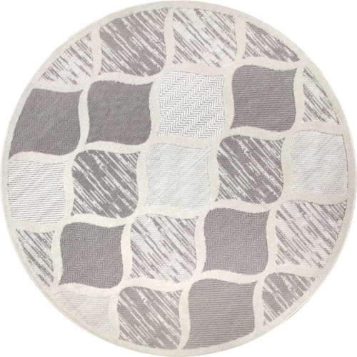 Laurus Quatrefoil Indoor Outdoor Area Rug Round 5'3" in Gray