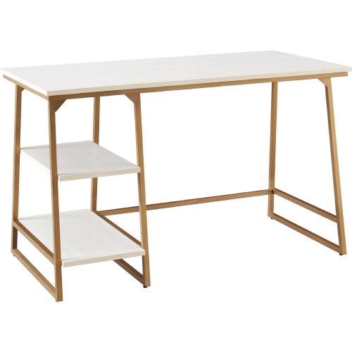 70003 Reversible Stepped Tier Shelf Desk in White Herringbone & Gold