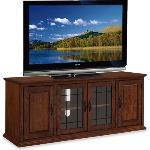 Leaded Glass 60" TV Stand in Burnished Oak