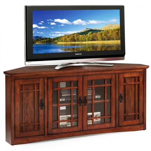 Mission Style 56" Corner TV Stand in Oak Finish