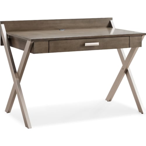 X-Leg Laptop Computer Desk in Smoke Gray Wood & Brushed Nickel