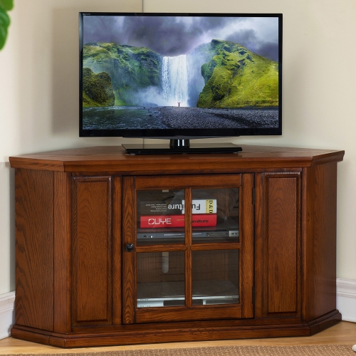 Riley Holliday 46" Corner TV Stand Console in Medium Oak