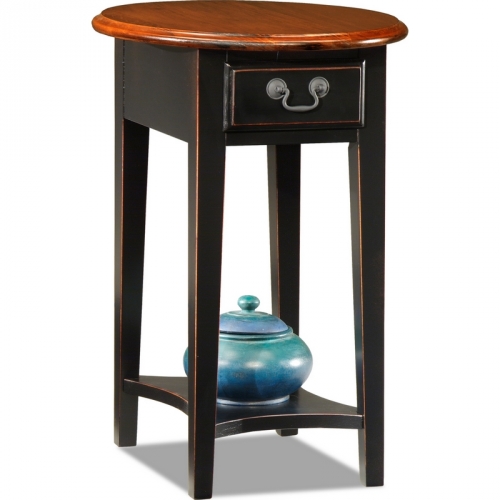 Favorite Finds Oval Side or End Table in Slate w/ Medium Oak Top