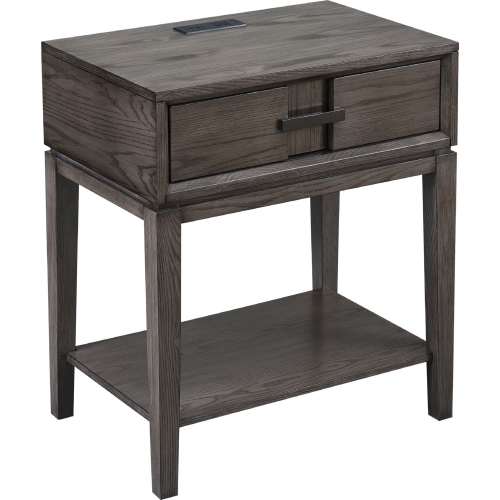 9074 1 Drawer Nightstand Side Table with Charging in Smoke Gray Finish Wood