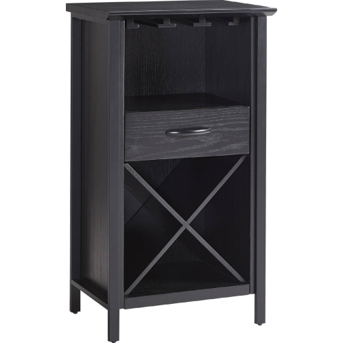 Leah Mini Bar Cabinet with Stemware & Bottle Storage in Black Wash Wood