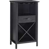 Leah Mini Bar Cabinet with Stemware & Bottle Storage in Black Wash Wood