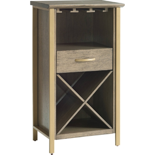 Leah Mini Bar Cabinet w/ Stemware & Bottle Storage in Dune & Gold