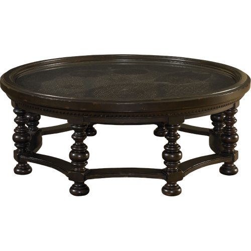 Plantation Round Cocktail Table in Wood & Glass