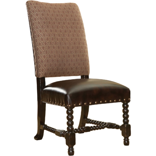 Edwards Dining Chair in Tapestry Fabric & Brown Leather (Set of 2)