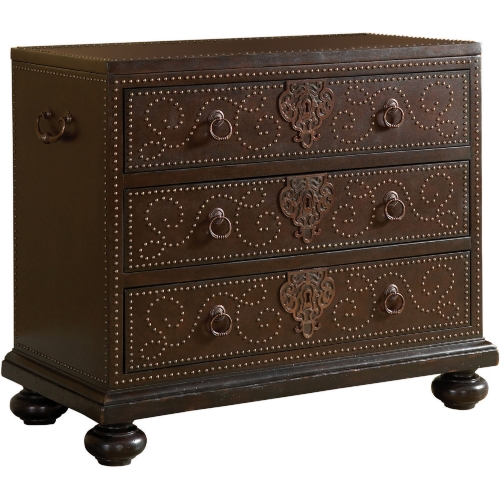 Tortola 3 Drawer Chest in Wood w/ Leather & Nailhead Trim