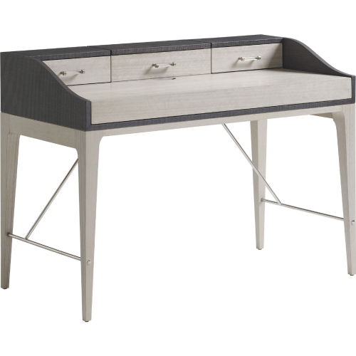 Anthology Writing Desk in Gray Linen & Fumed Wood