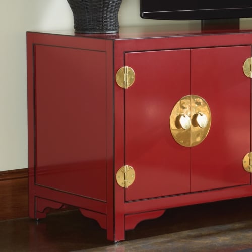 Studio Designs Pacific Isle 75" Asian Style TV Stand Entertainment Console in Red