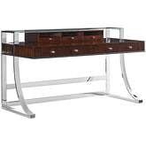 Andrea Writing Desk in Walnut, Polished Stainless & Glass