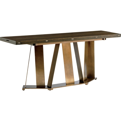 Gateway Flip-Top Console / Desk in Mocha on Aged Bronze Asymmetrical Metal Base