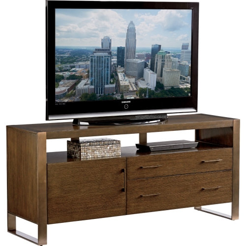 Paramount 64" Media Console TV Stand in Mocha on Aged Bronze Metal Supports